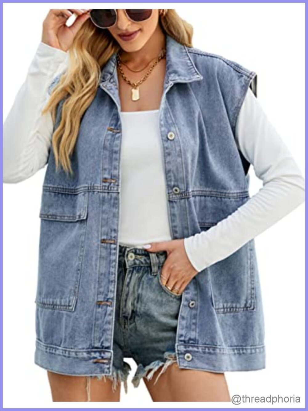 Oversized Denim Vest Women Sleeveless Jean Jacket Tops Button Down Casual